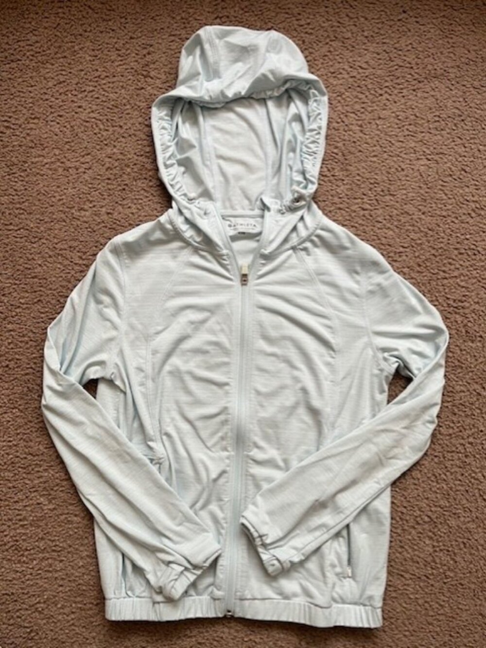 NEVER WORN Athleta Pale Blue Hooded Zip Lightweight Hoodie Jacket Size XXS